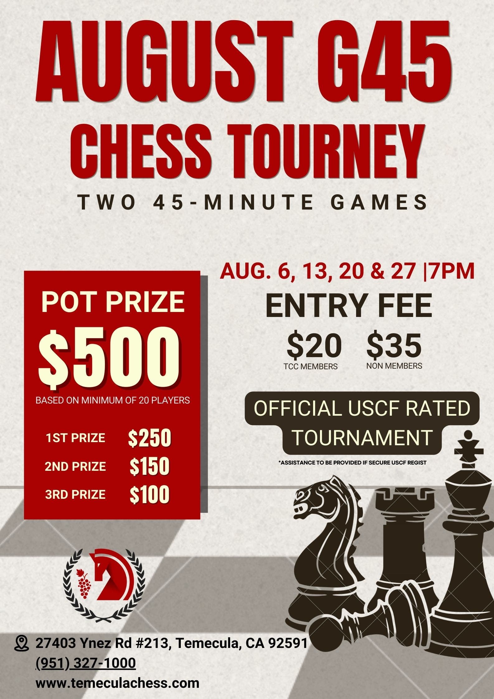 Experience the thrill of competition at the Temecula Chess Club's weekly tournaments.